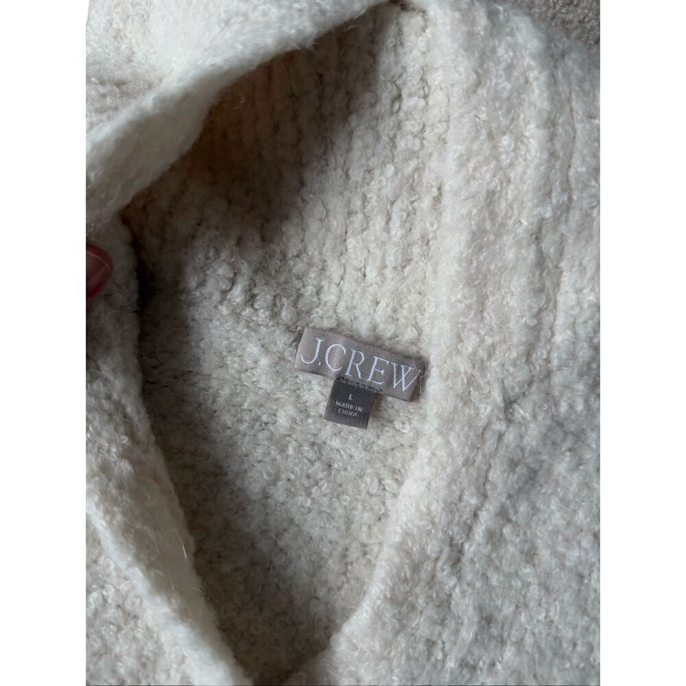J Crew Sweater Fair Isle Johnny-Collar Boucle Yarn Wool Blend Cream Tan Large - Picture 5 of 10
